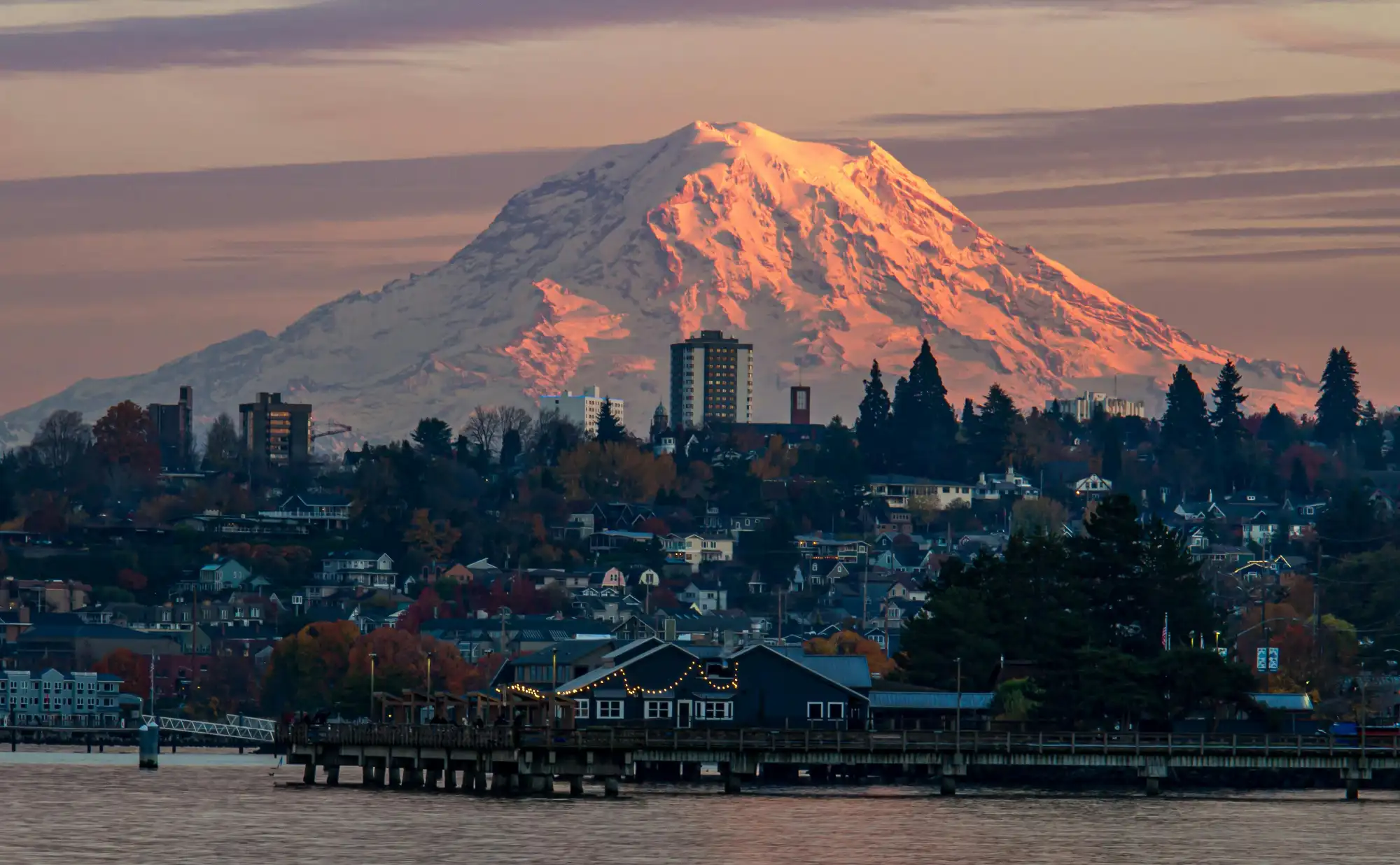 Mt. Rainier towers over downtown Tacoma
